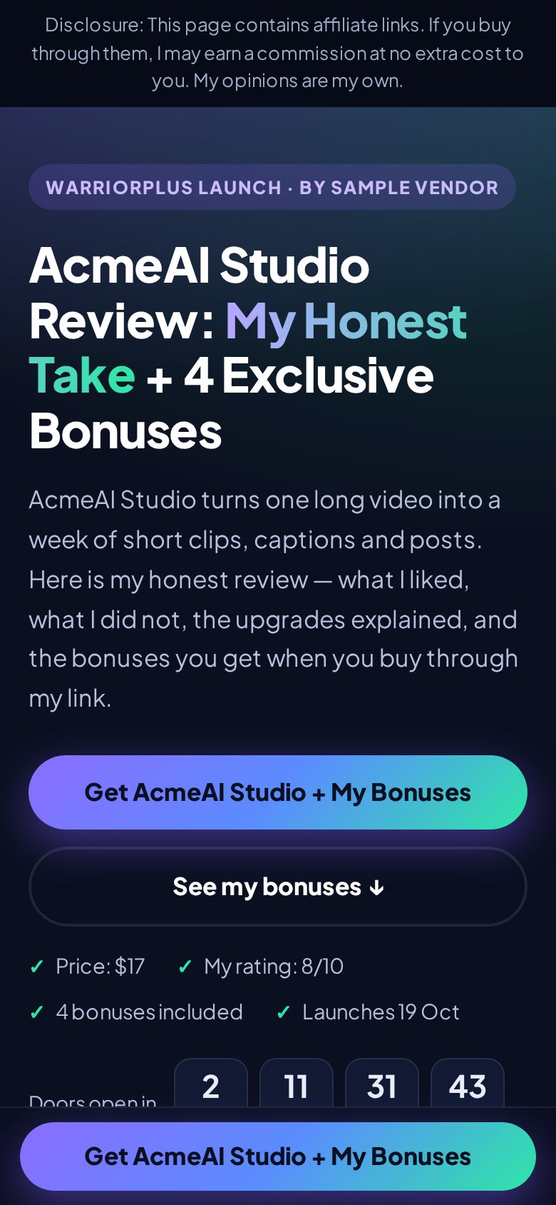 A review page built with Commission Goblin, on a phone